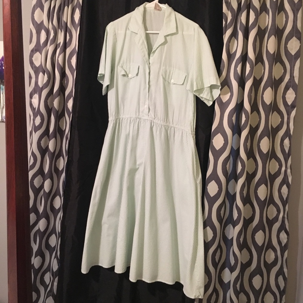 Vintage Seersucker Shirt Dress